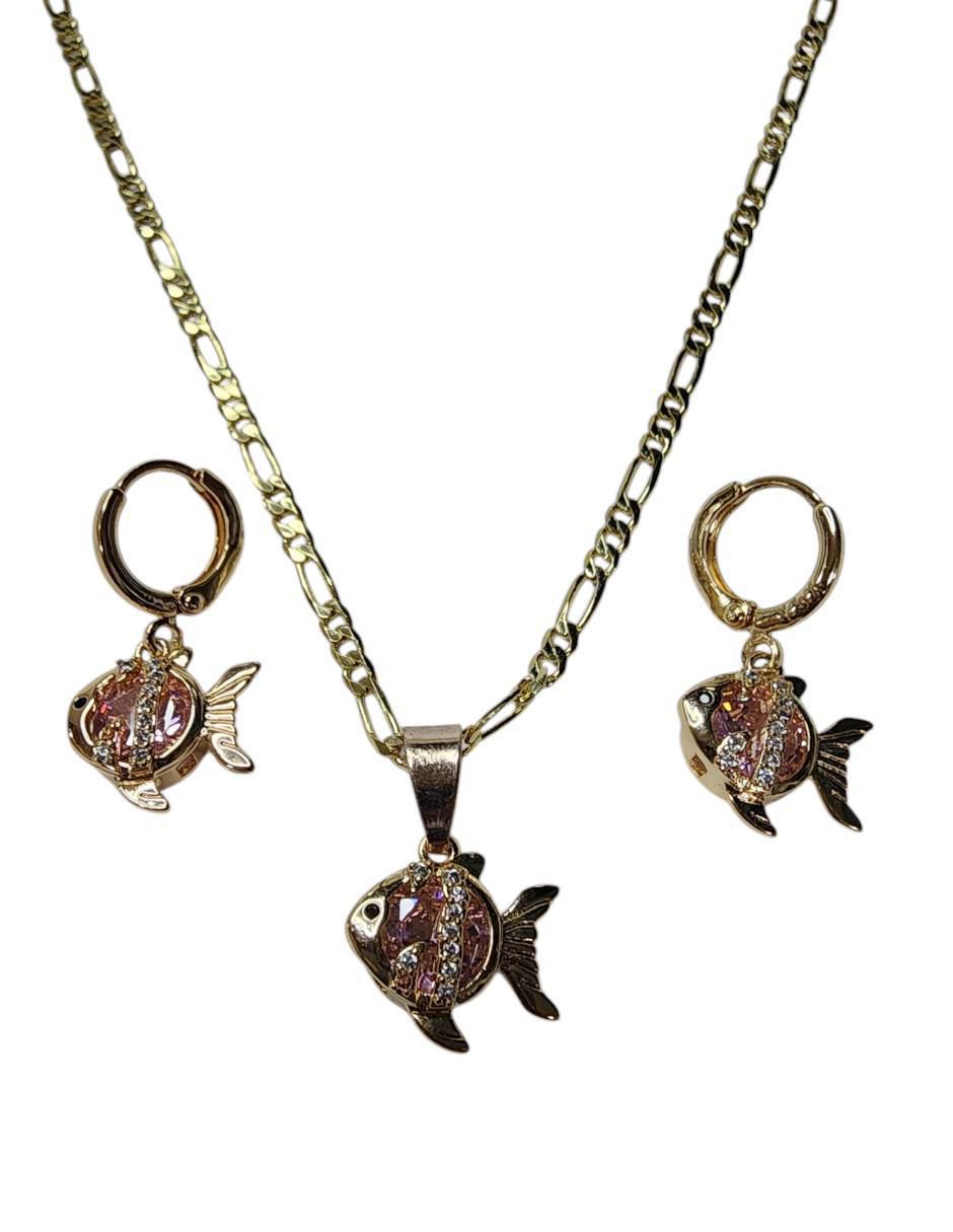 Aretes y collar de pez Mar zirconia 5