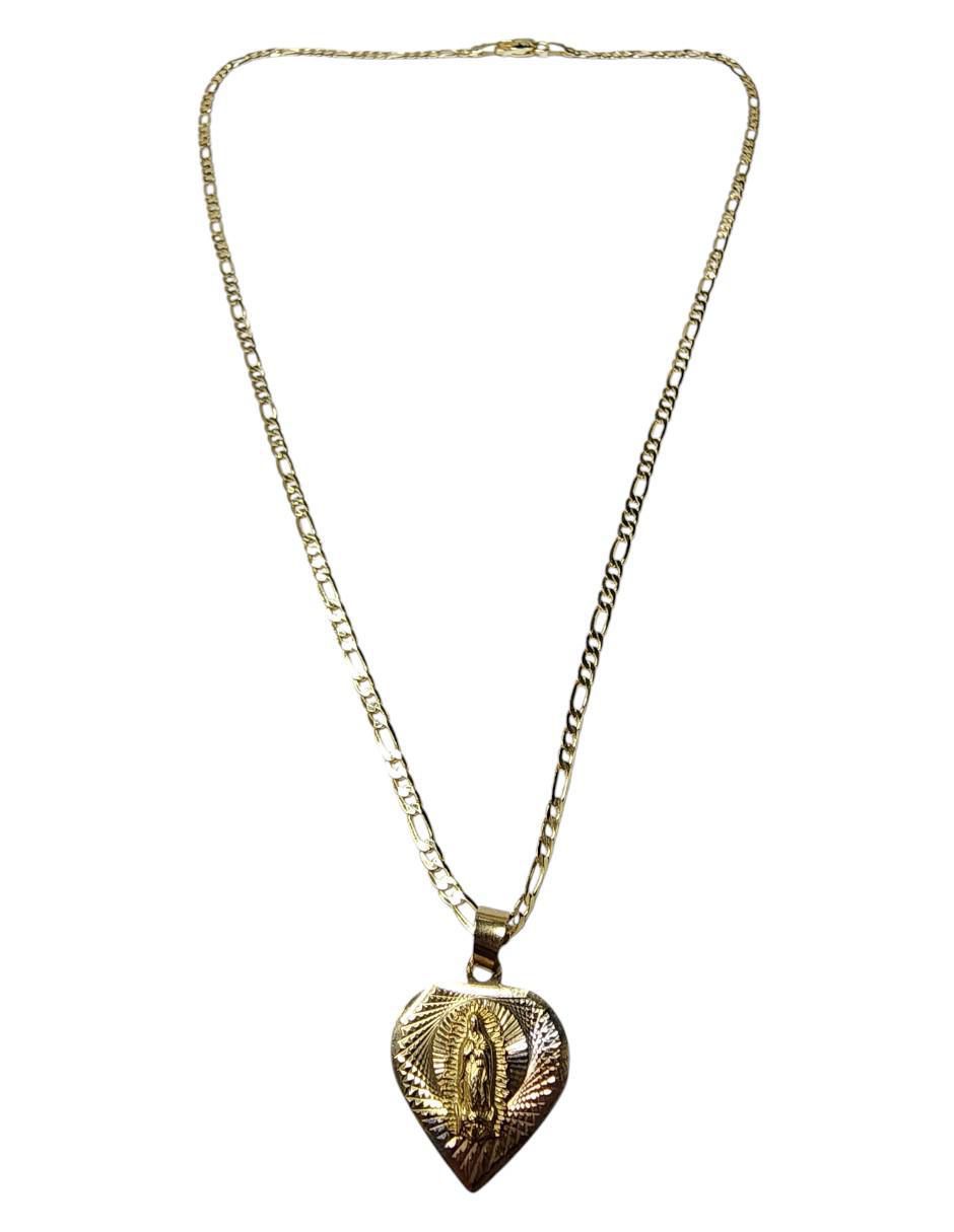 Collar Virgen de Guadalupe de corazón de oro laminado 14 K 2