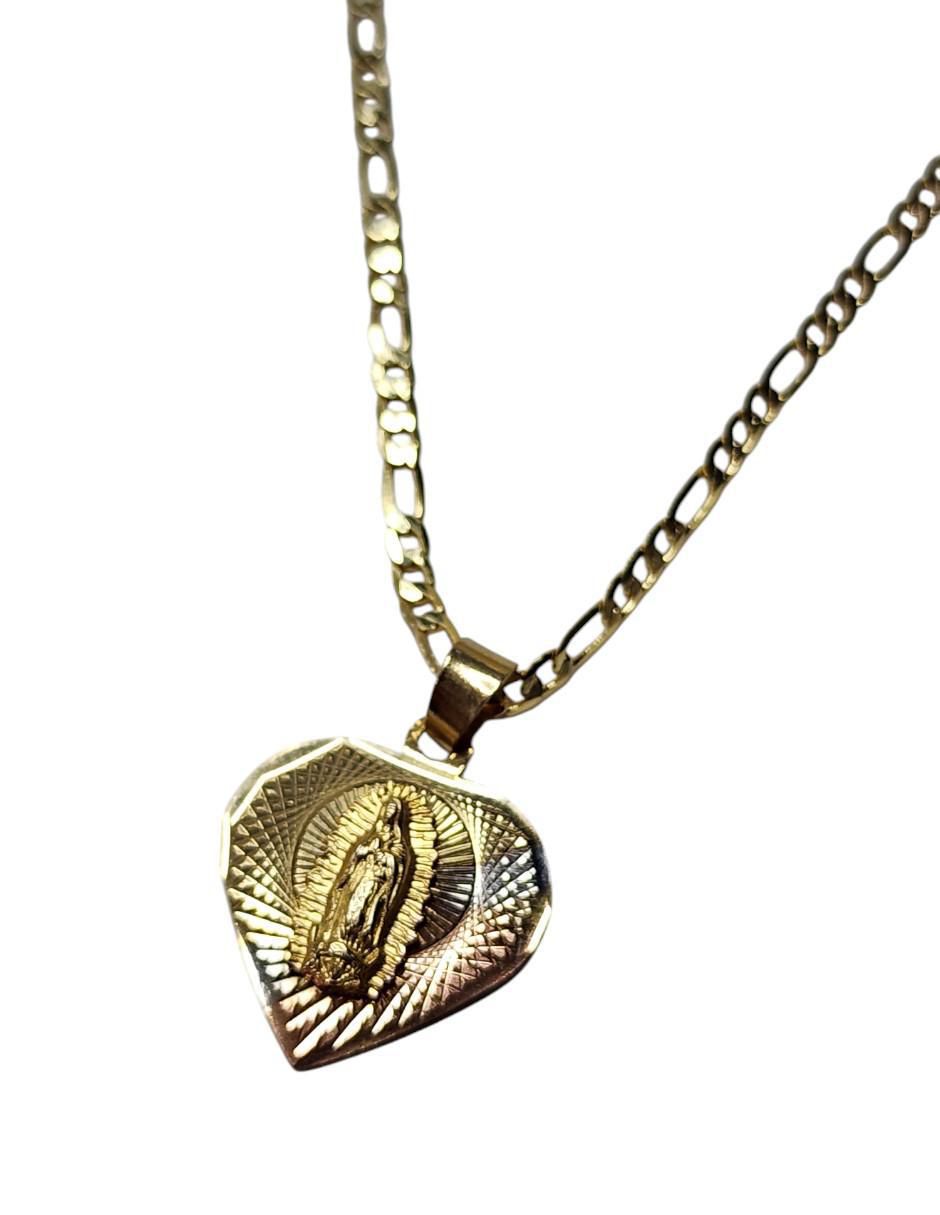 Collar Virgen de Guadalupe de corazón de oro laminado 14 K 3