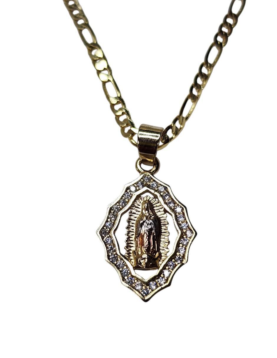 Collar Virgen de Guadalupe ovalado de oro laminado 14 K 4