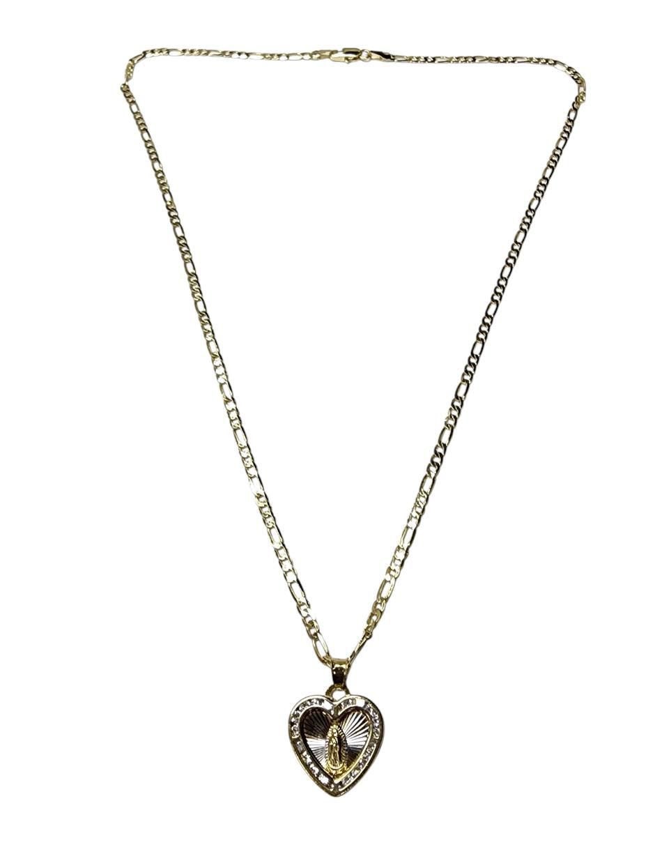 Collar virgen de guadalupe de corazón de oro laminado 14 K 2