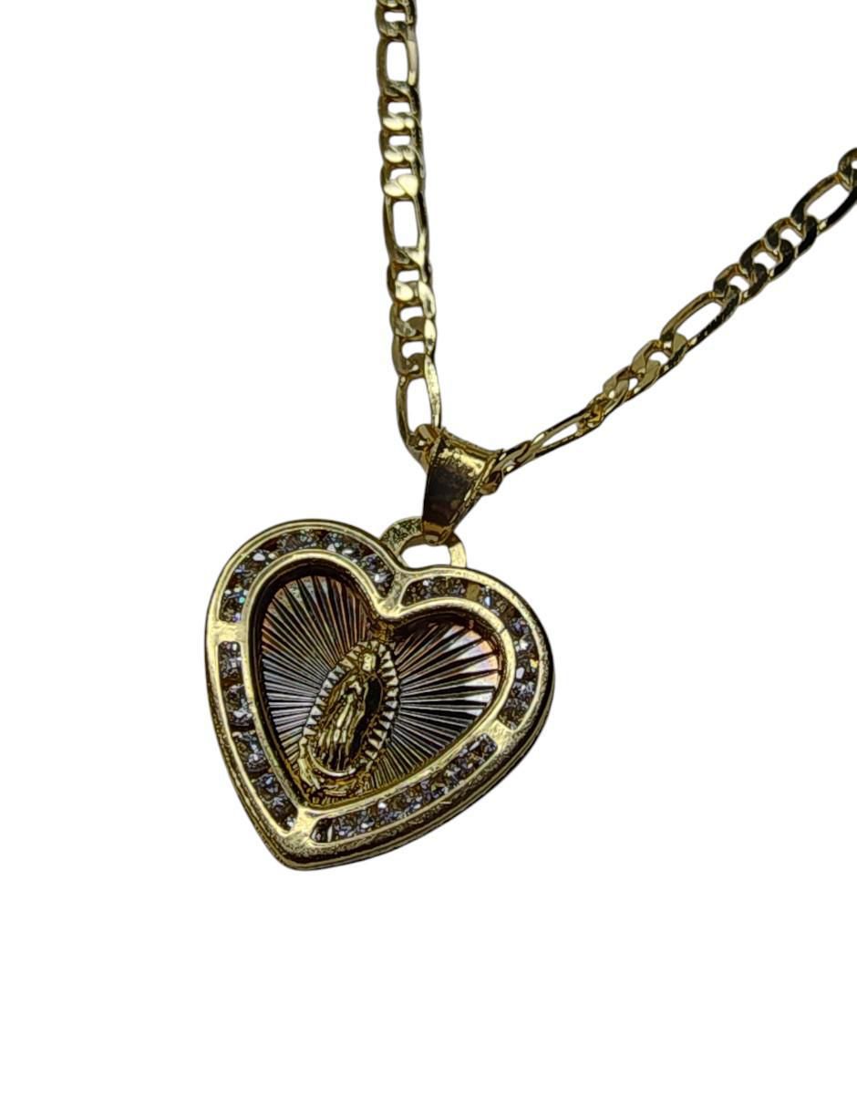 Collar virgen de guadalupe de corazón de oro laminado 14 K 4