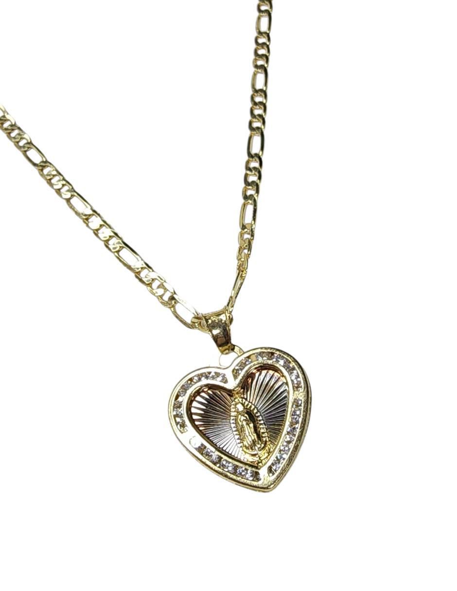 Collar virgen de guadalupe de corazón de oro laminado 14 K 5