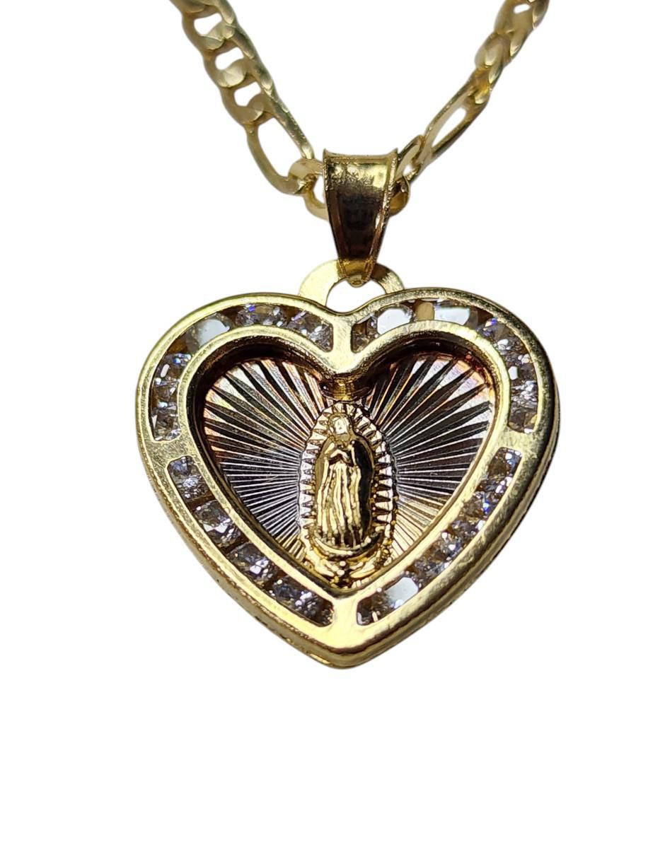 Collar virgen de guadalupe de corazón de oro laminado 14 K 6