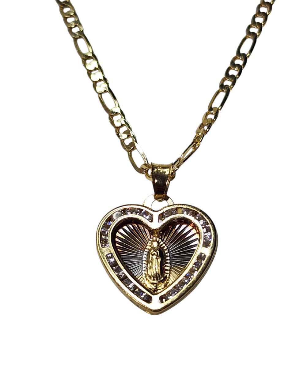 Collar virgen de guadalupe de corazón de oro laminado 14 K 7