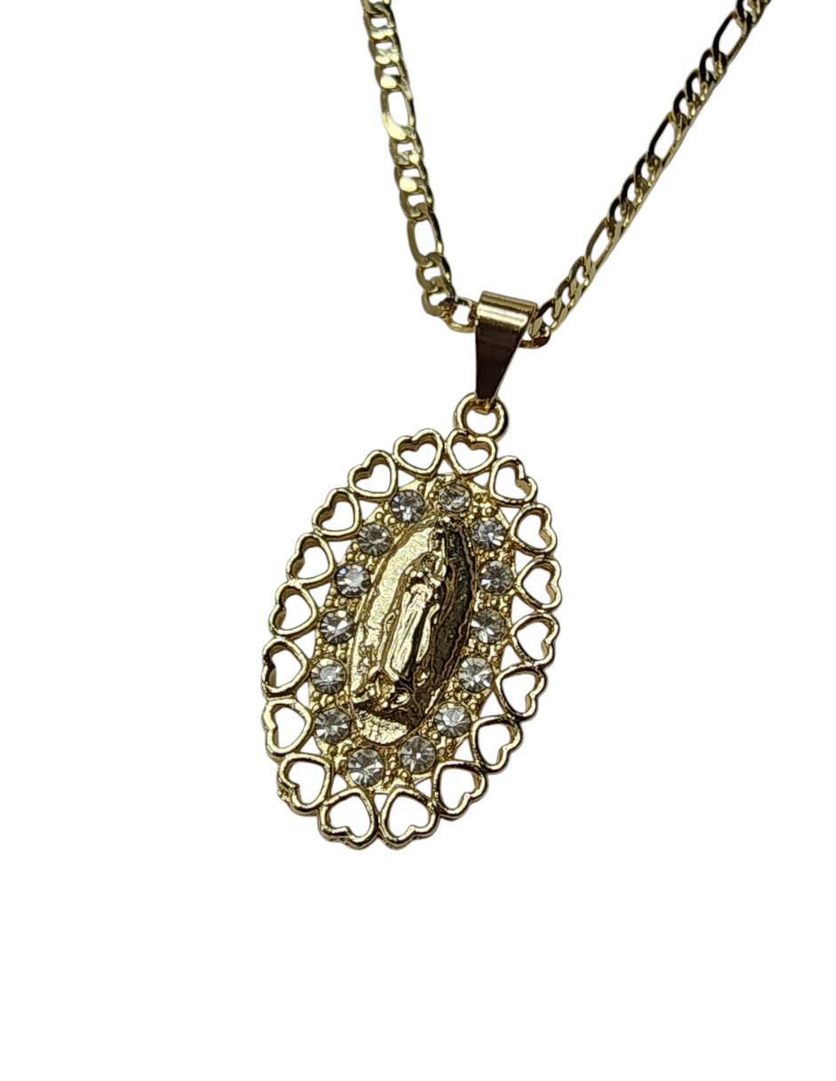 Collar Virgen de Guadalupe ovalado de oro laminado 14 K 3