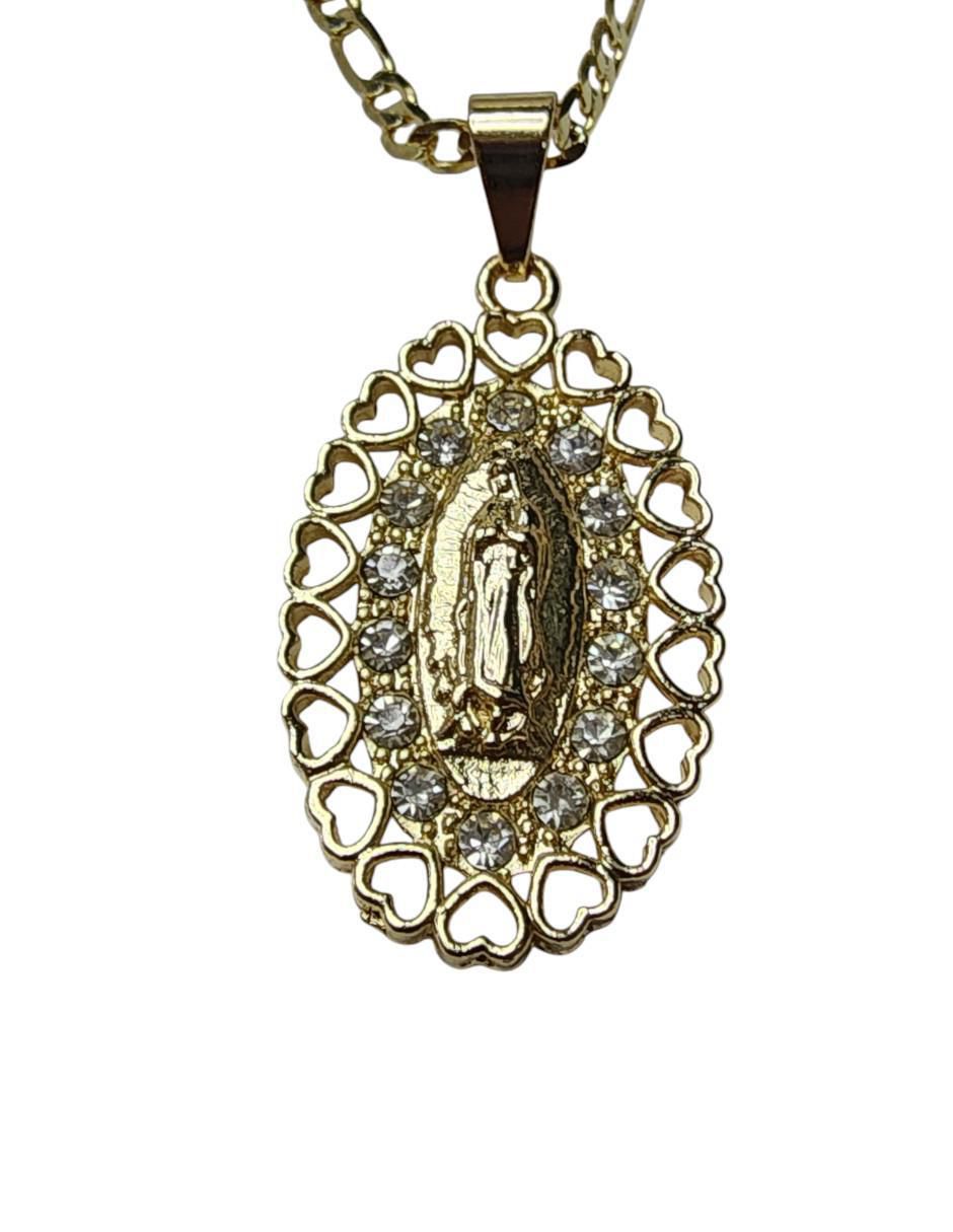 Collar Virgen de Guadalupe ovalado de oro laminado 14 K 5