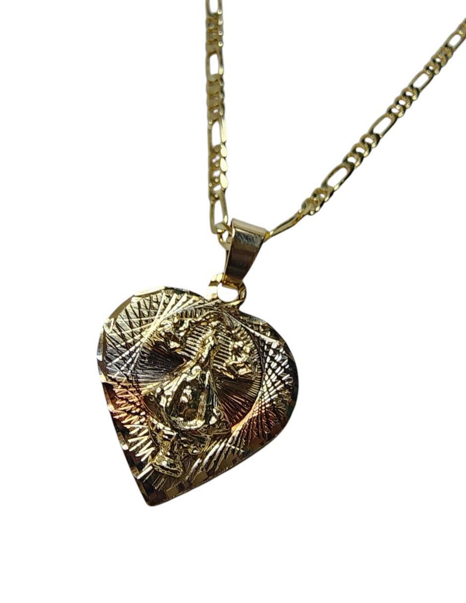 Collar de corazón Virgen San Juan De Los Lagos de oro laminado 14 K 3
