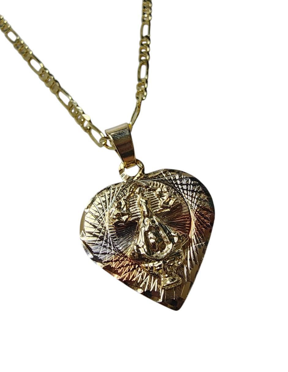 Collar de corazón Virgen San Juan De Los Lagos de oro laminado 14 K 4