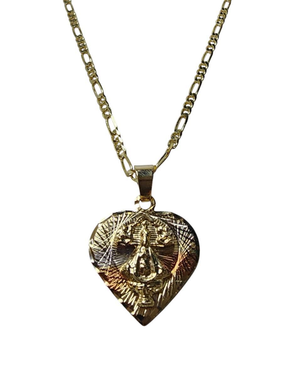 Collar de corazón Virgen San Juan De Los Lagos de oro laminado 14 K 5