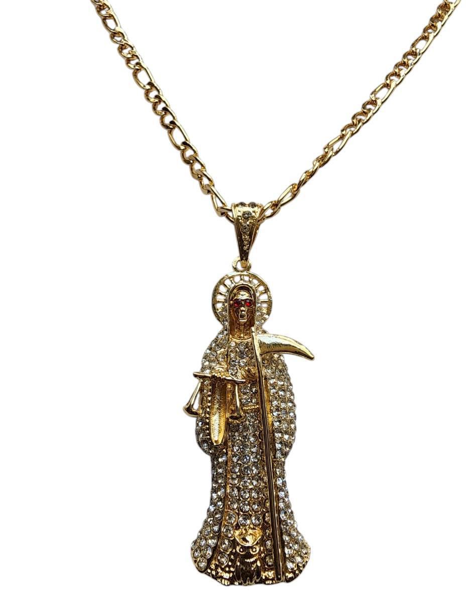Collar de santa muerte de oro laminado 14 K