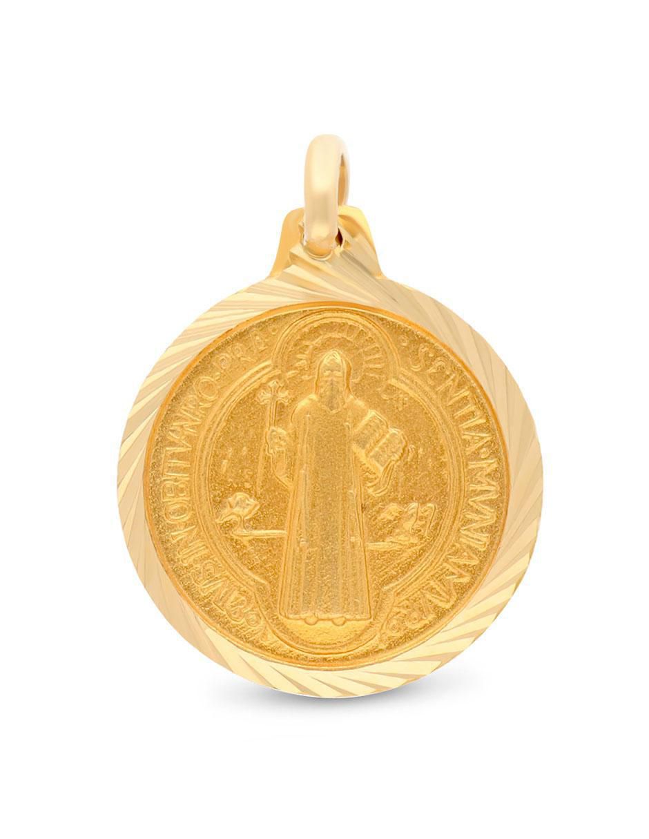 Medalla circular san benito de oro amarillo 14 K