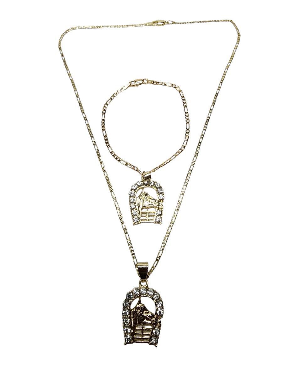 Collar y pulsera de caballo Equino de oro vermeil 14 K zirconia Collar y pulsera de caballo Equino de oro vermeil 14 K zirconia