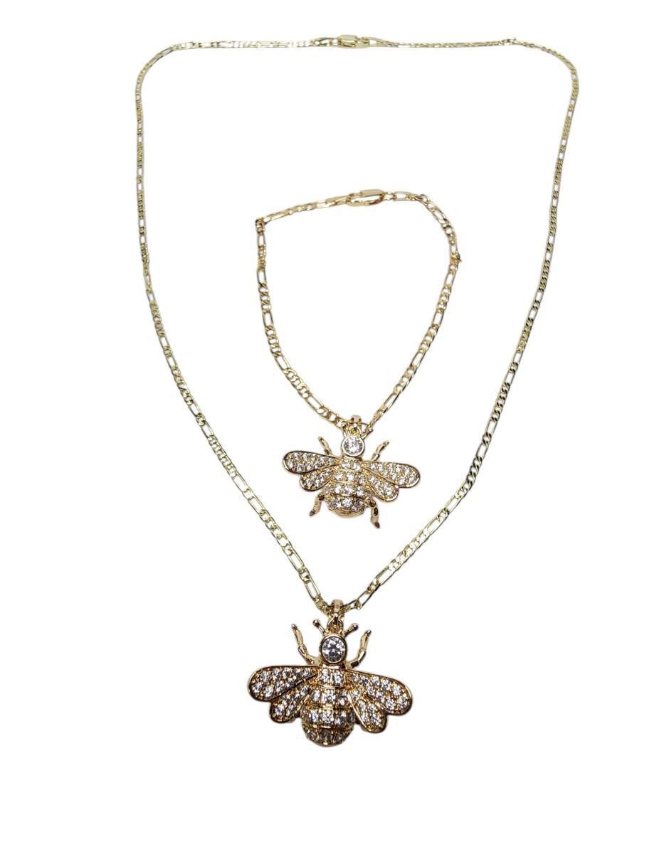 Collar y pulsera de abeja Insectos de oro vermeil 14 K zirconia Collar y pulsera de abeja Insectos de oro vermeil 14 K zirconia