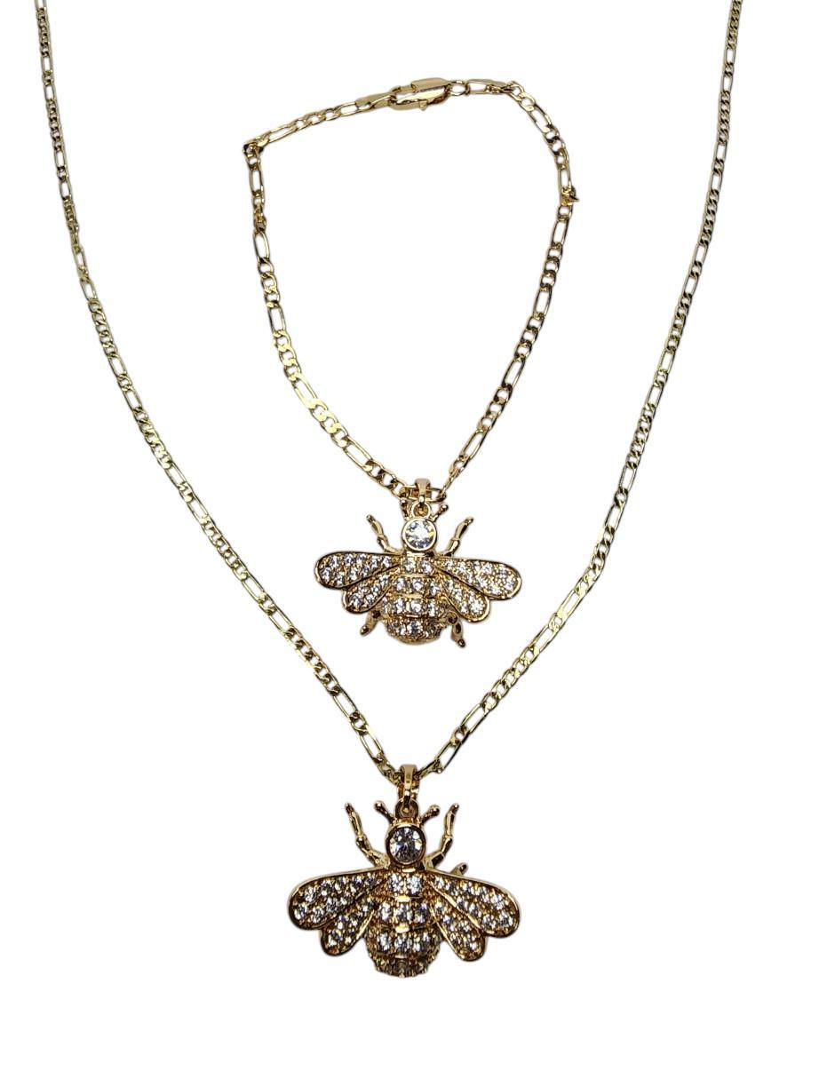 Collar y pulsera de abeja Insectos de oro vermeil 14 K zirconia 2