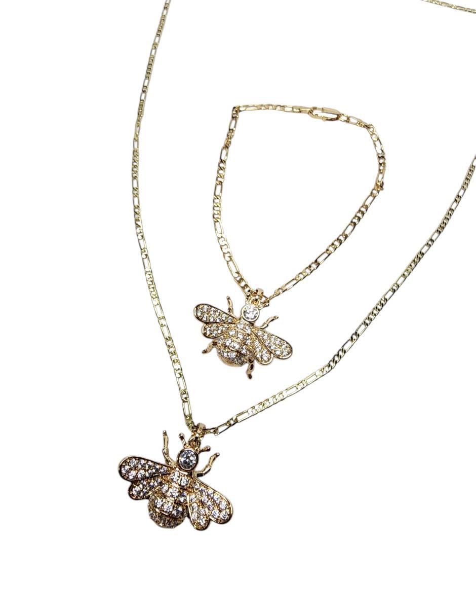 Collar y pulsera de abeja Insectos de oro vermeil 14 K zirconia 3