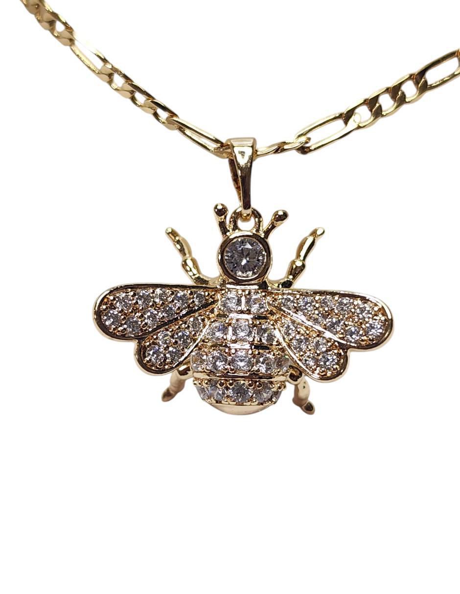 Collar y pulsera de abeja Insectos de oro vermeil 14 K zirconia 6