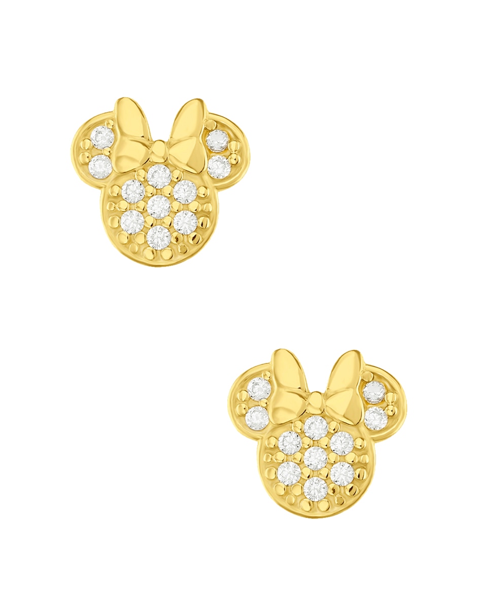 Broqueles redondos Minnie Mouse Disney de oro amarillo con acabado pavé zirconia Broqueles redondos Minnie Mouse Disney de oro amarillo con acabado pavé zirconia
