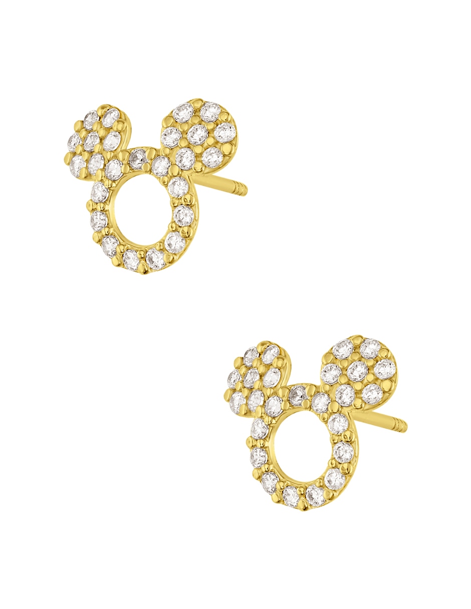 Broqueles redondos Mickey Mouse Disney de oro amarillo con acabado pavé zirconia 2