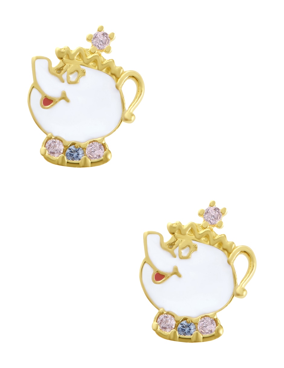 Broqueles redondos de oro amarillo 14 K con acabado esmaltado zirconia