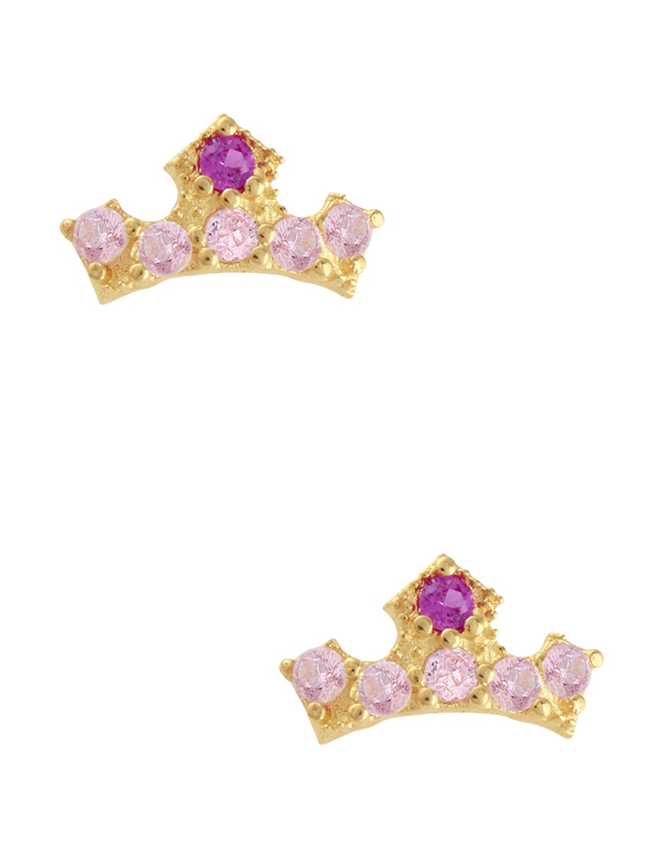 Broqueles de corona Aurora Disney de oro amarillo con acabado pavé zirconia