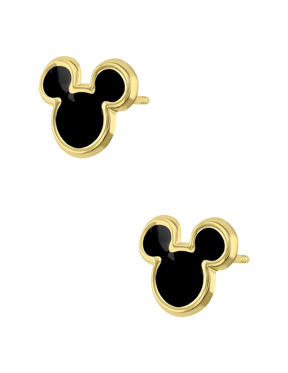 Broqueles Mickey Mouse Disney de oro amarillo con acabado esmaltado 2
