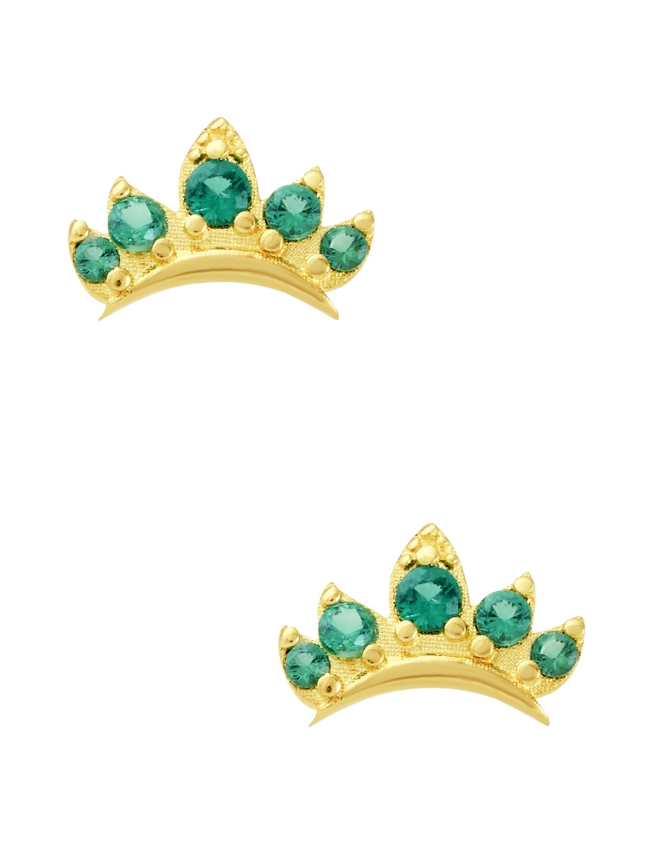 Broqueles de corona Tiana de oro amarillo 14 K con acabado pavé zirconia