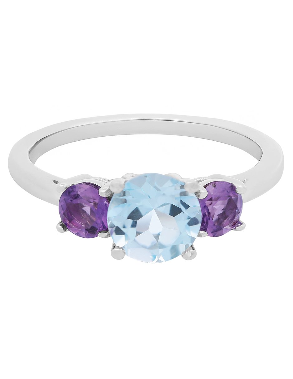 Anillo 14 k de oro blanco amatista brillante