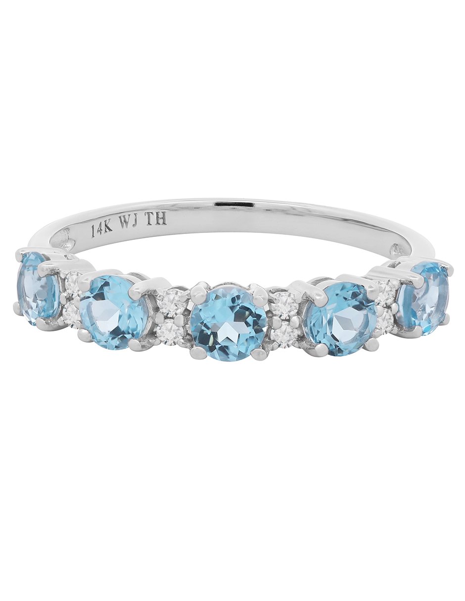 Anillo 14 k de oro blanco topacio y diamante brillante