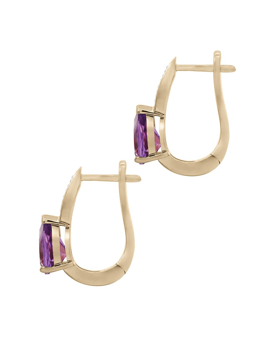 Aretes de gota de oro con acabado espejo amatista y diamante 2