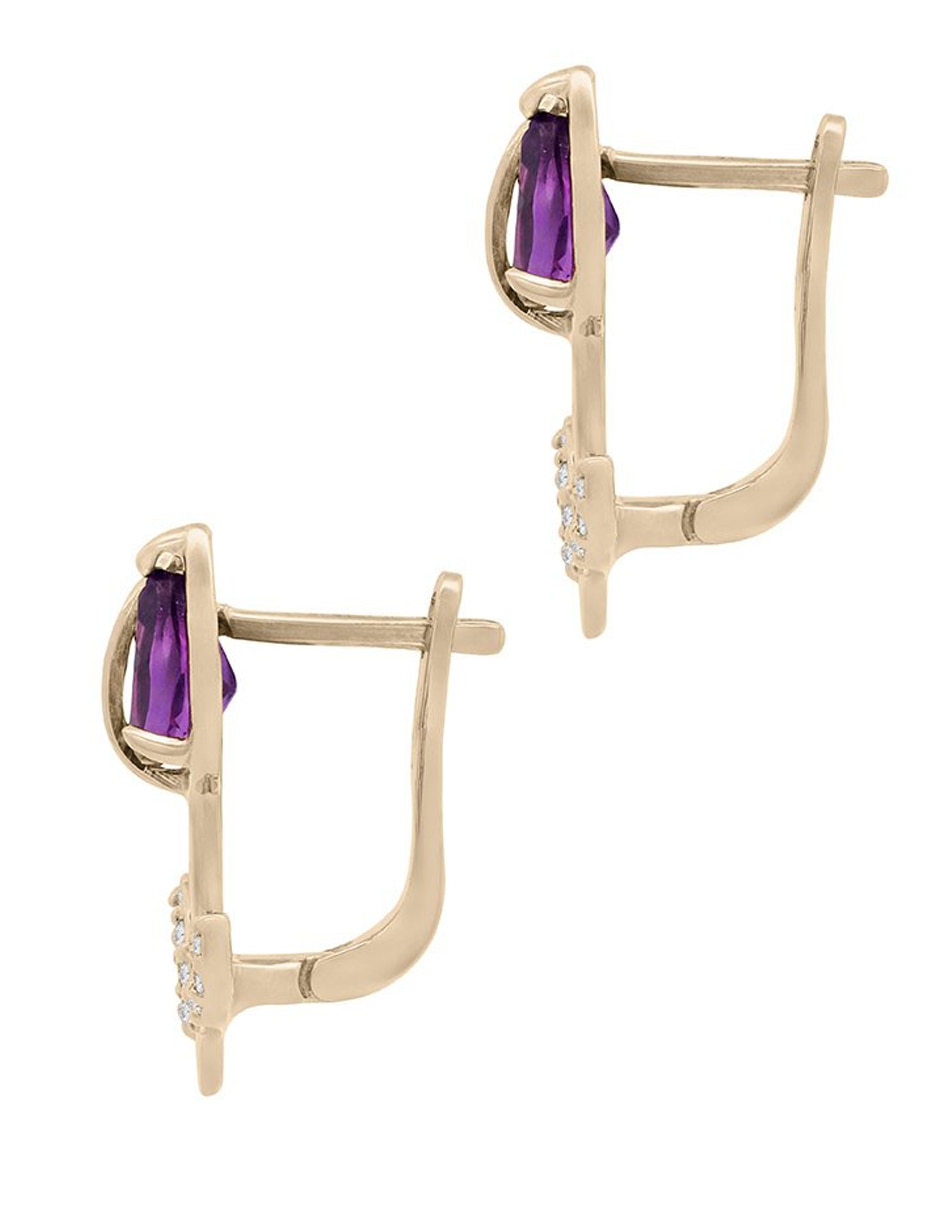 Aretes de flor de oro con acabado espejo amatista y diamante 2