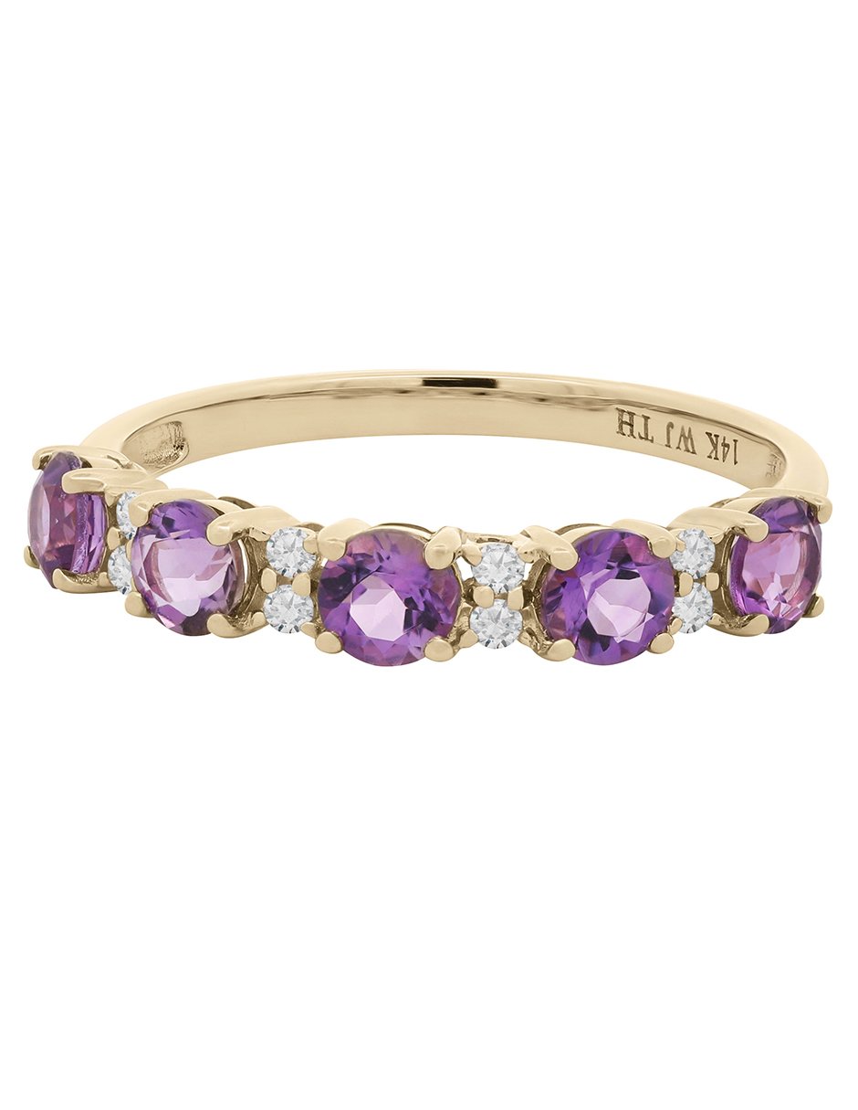 Anillo con gema 14 k de oro amatista y diamante brillante