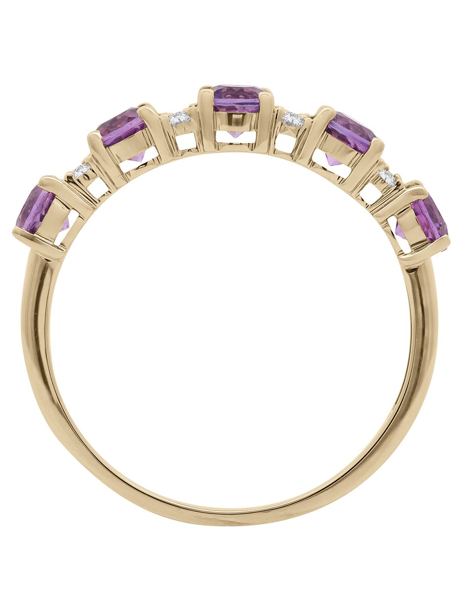 Anillo con gema 14 k de oro amatista y diamante brillante 2