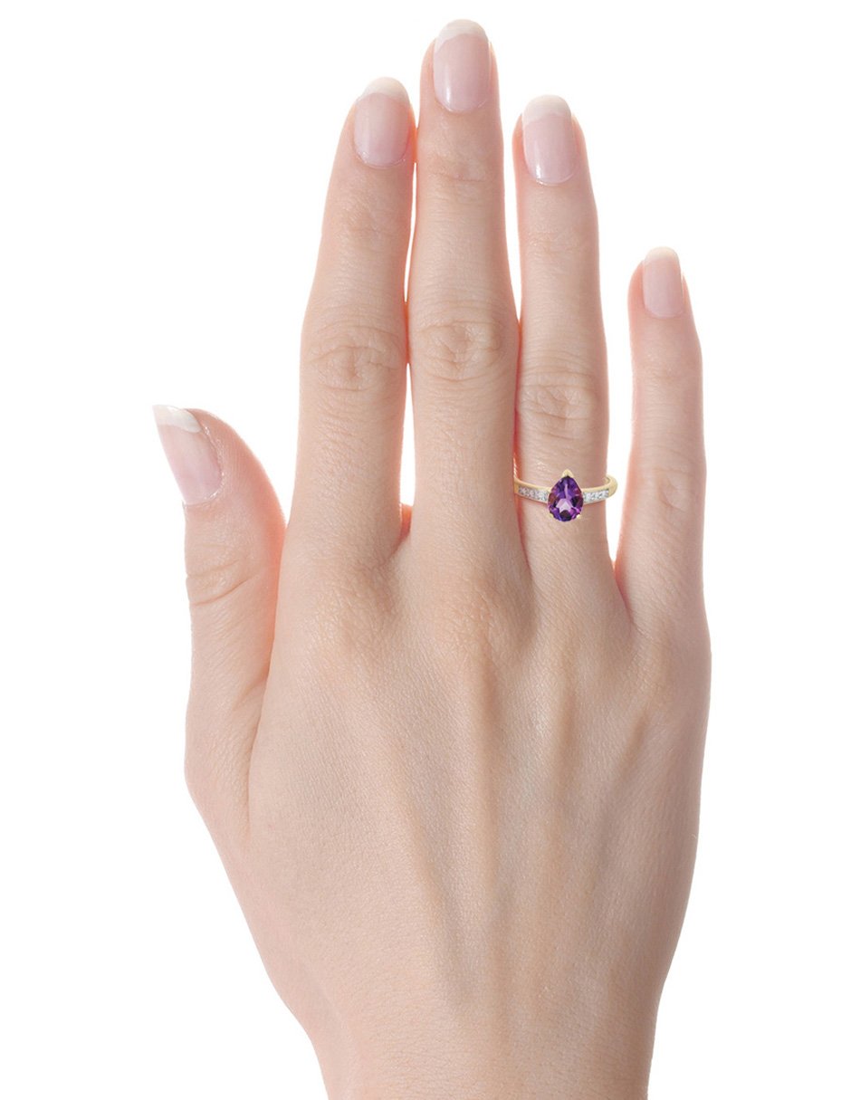 Anillo de gota 14 k de oro amatista y diamante brillante 2