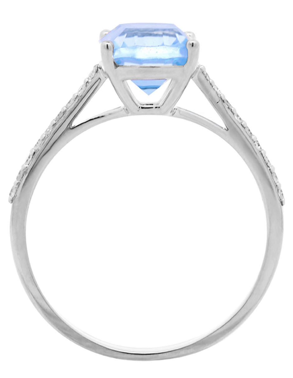 Anillo rectangular 14 k de oro blanco topacio y diamante brillante 2