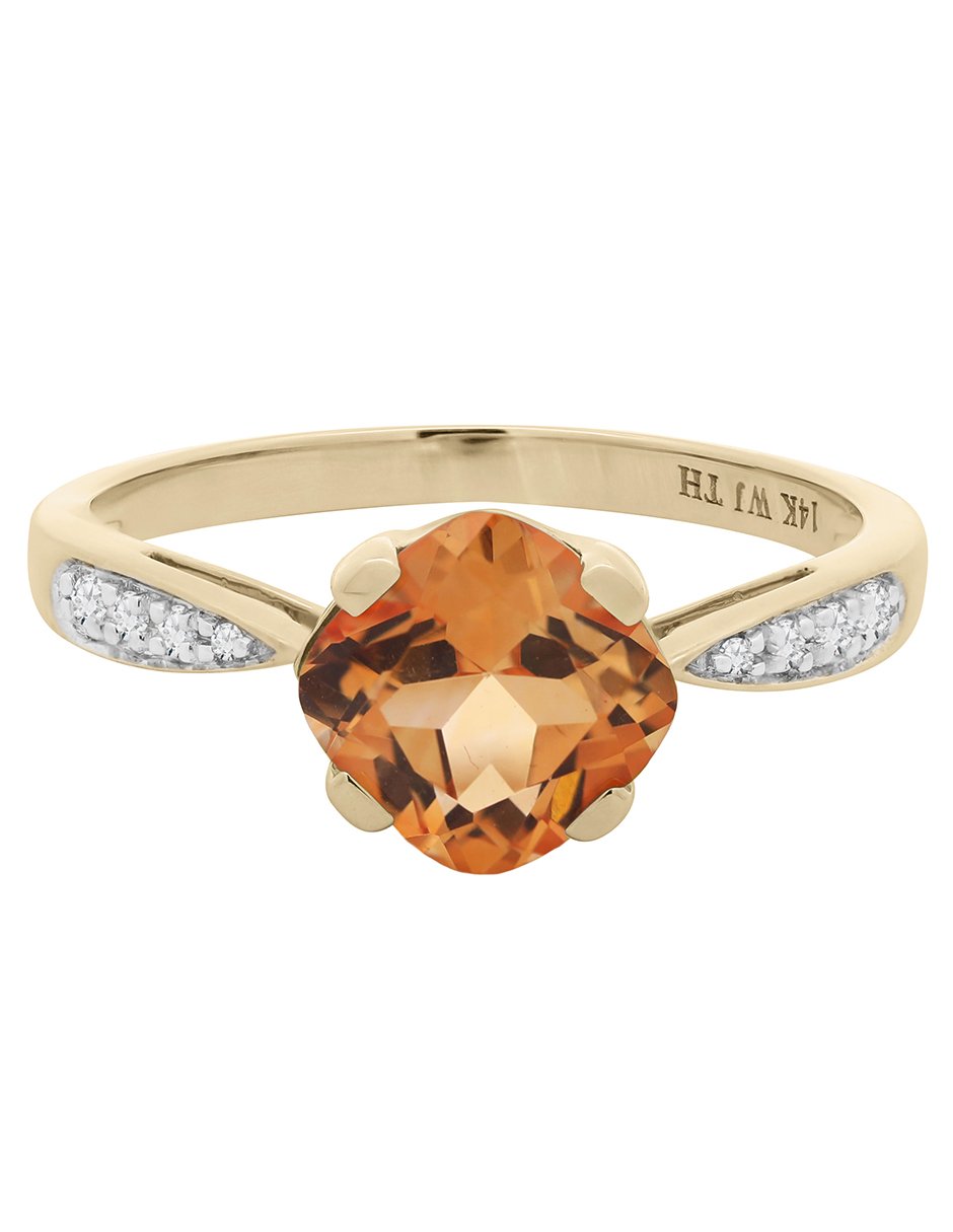 Anillo de rombo 14 k de oro citrina y diamante pavé