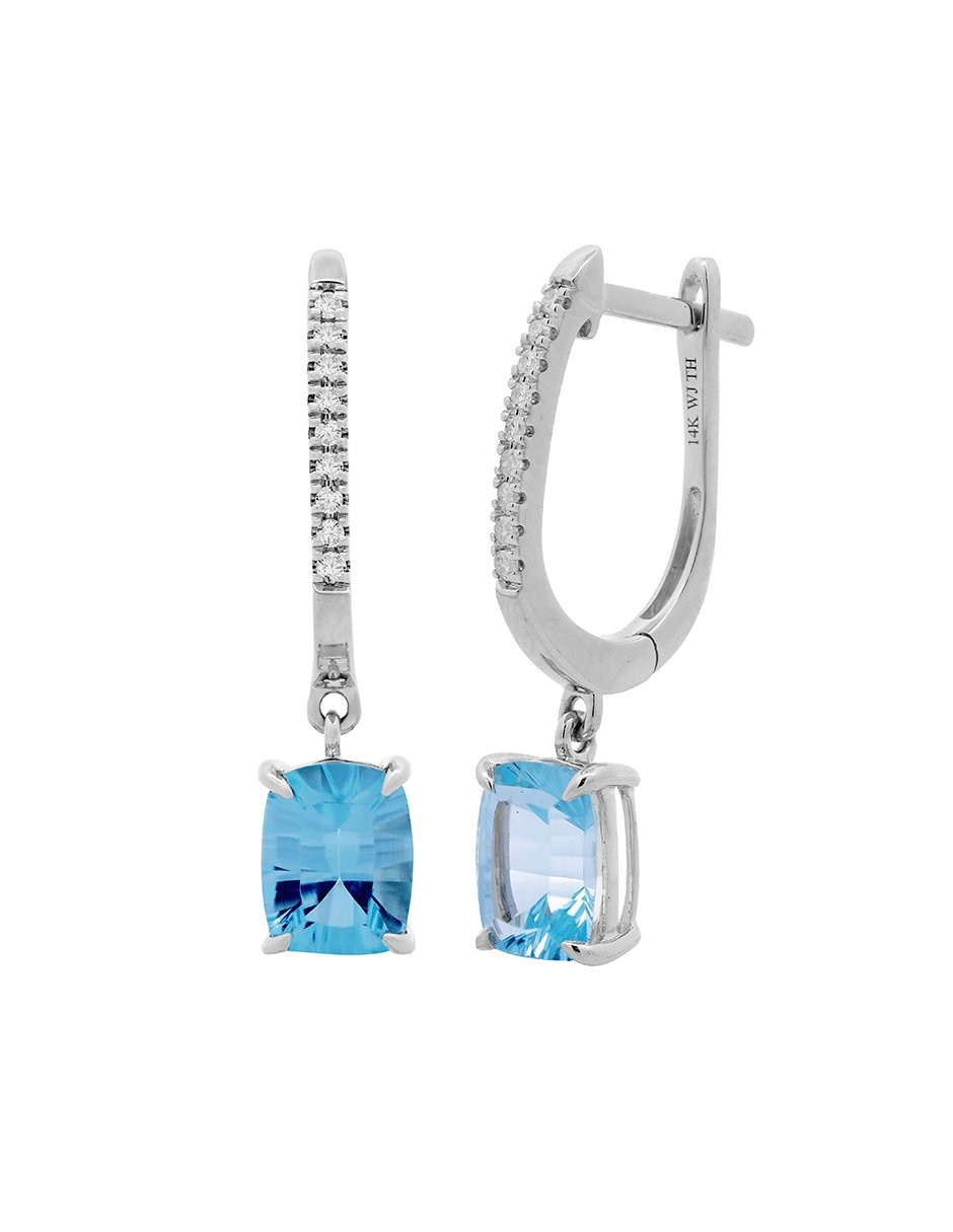 Aretes cuadrados de oro con acabado espejo topacio y diamante