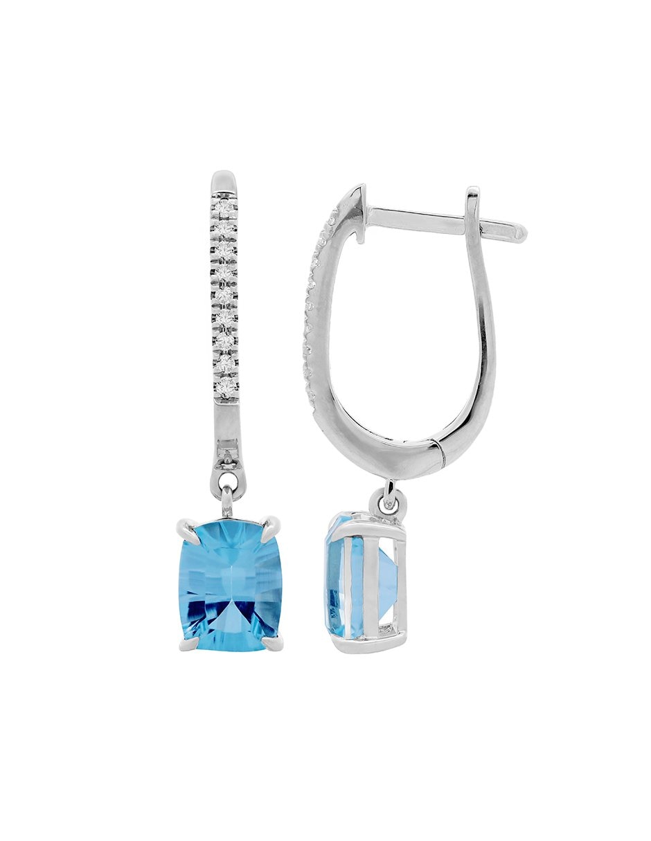 Aretes cuadrados de oro con acabado espejo topacio y diamante 2