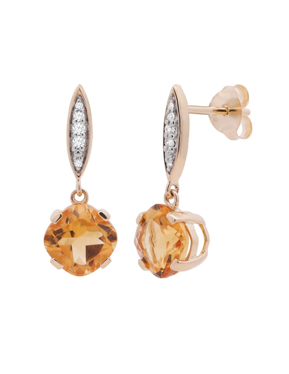 Aretes de rombo de oro con acabado espejo citrina