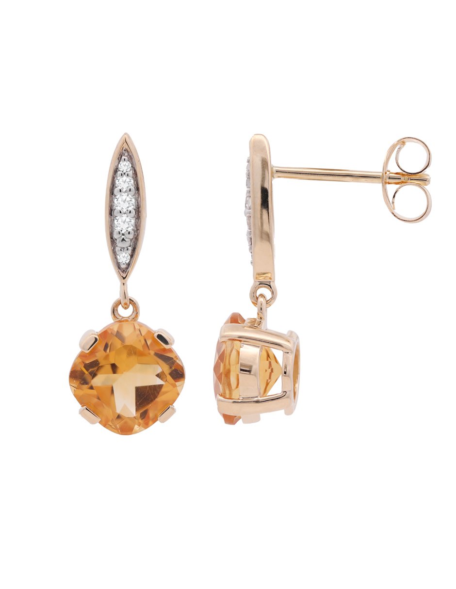 Aretes de rombo de oro con acabado espejo citrina 2