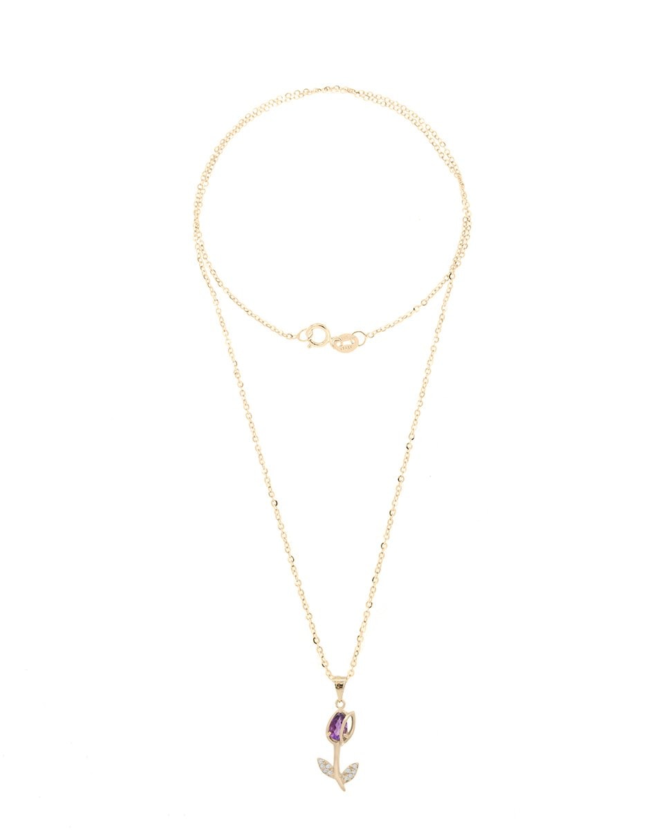 Collar con dije de flor de oro 14 K 3