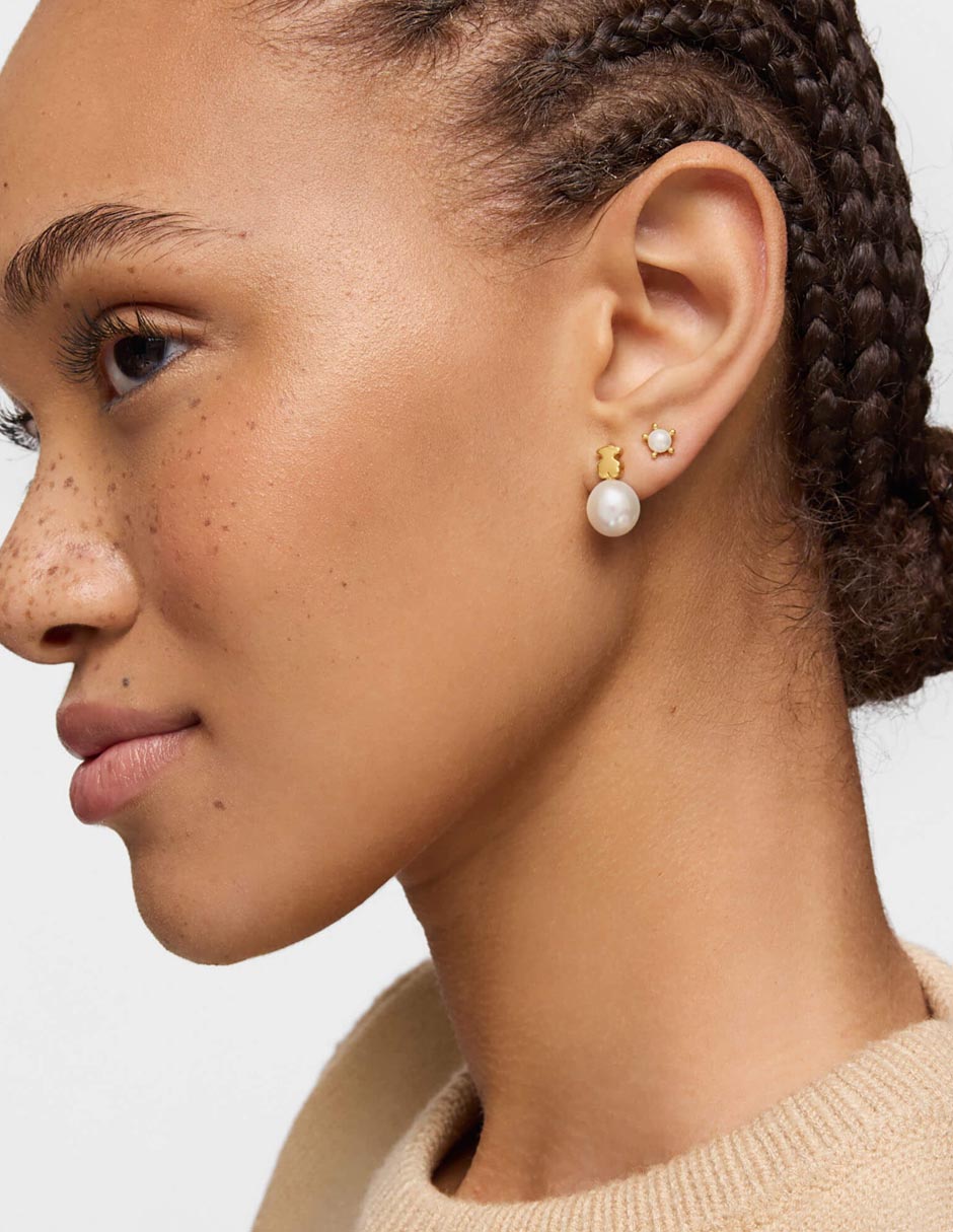 Aretes redondos Oso Sweet Dolls de oro con acabado brillante perla de agua 5