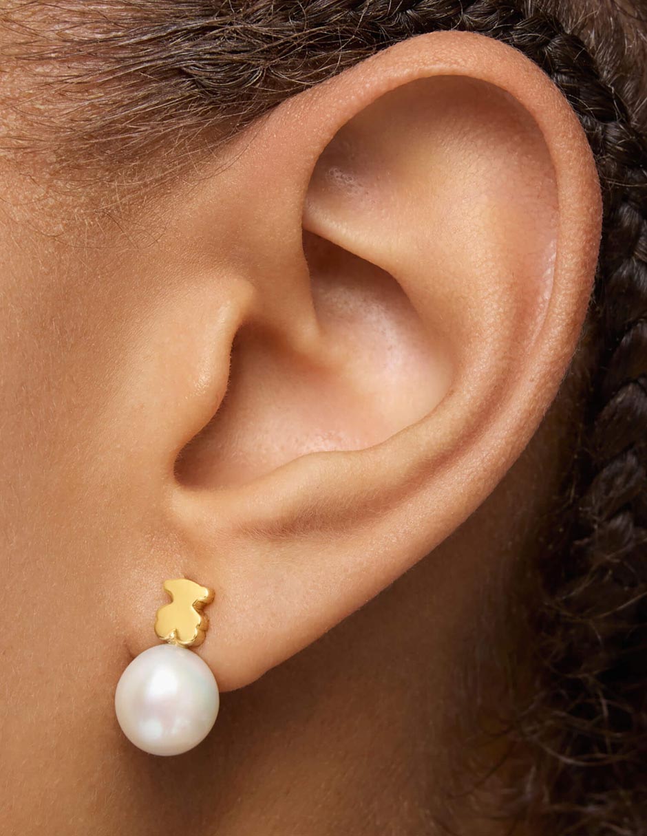 Aretes redondos Oso Sweet Dolls de oro con acabado brillante perla de agua 6