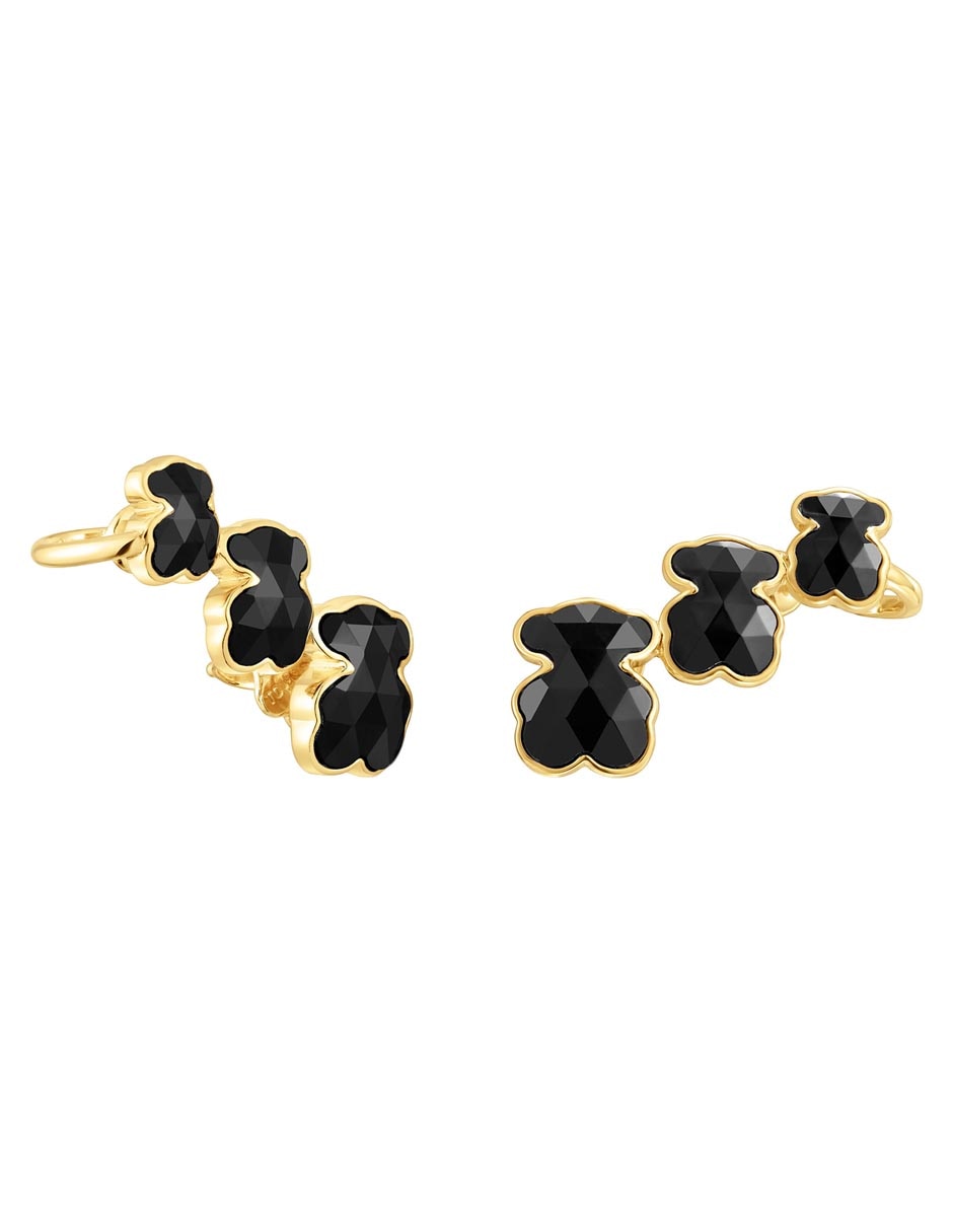 Aretes de oso de plata P 925 con acabado brillante ónix