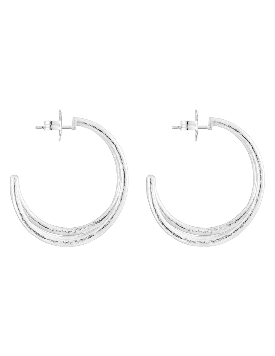 Aretes de aro redondos Duna de plata P 925 con acabado brillante 2