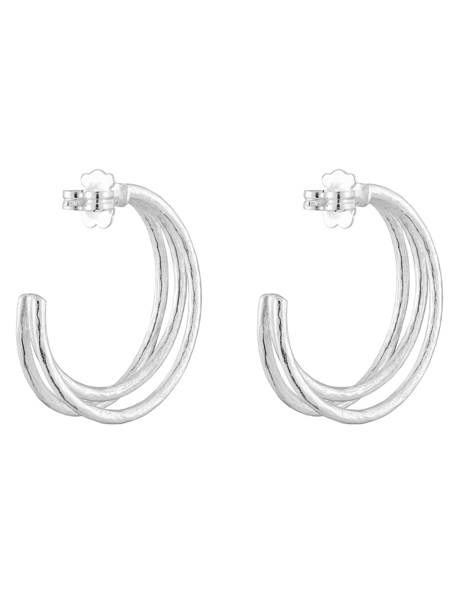 Aretes de aro redondos Duna de plata P 925 con acabado brillante 3