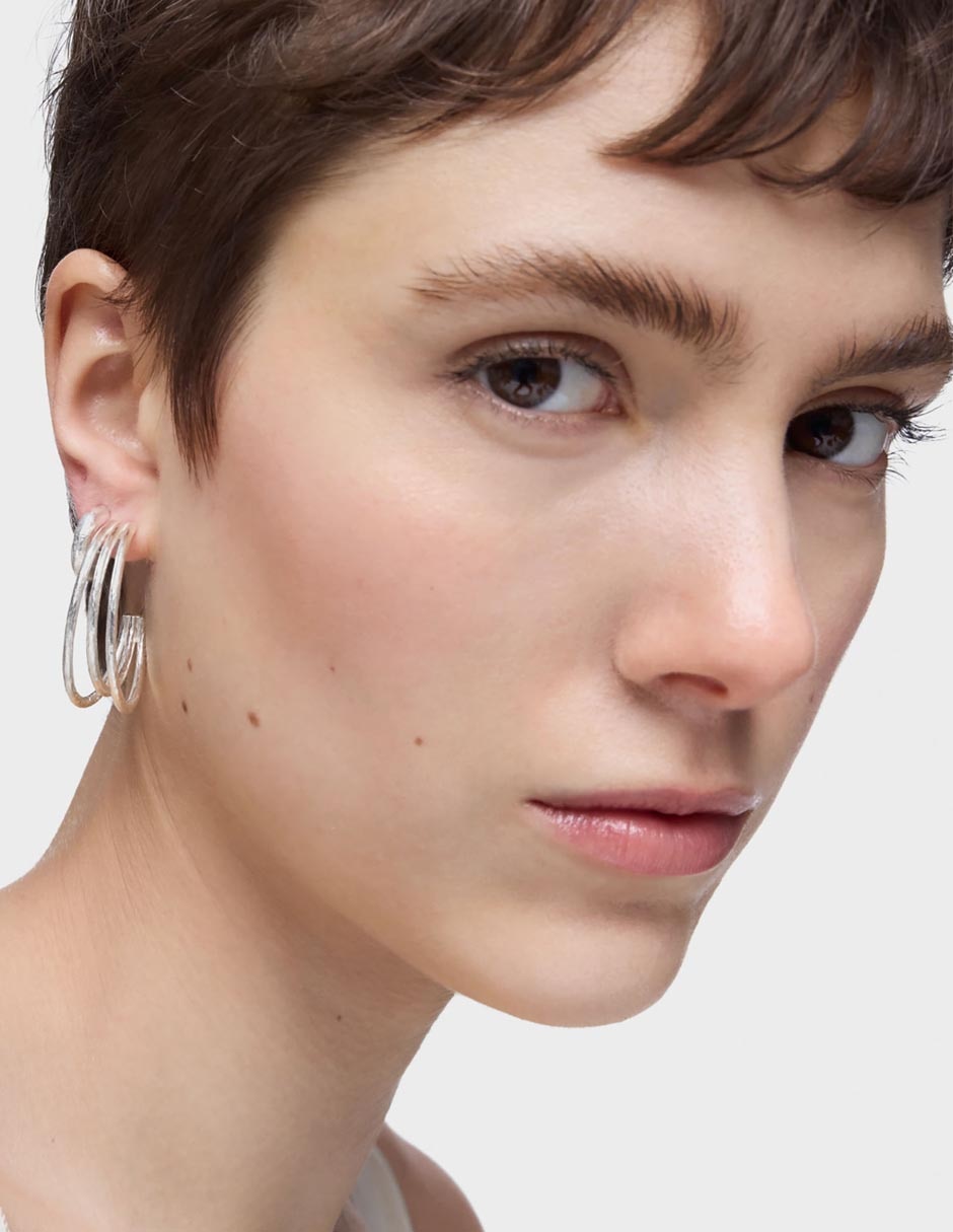 Aretes de aro redondos Duna de plata P 925 con acabado brillante 4