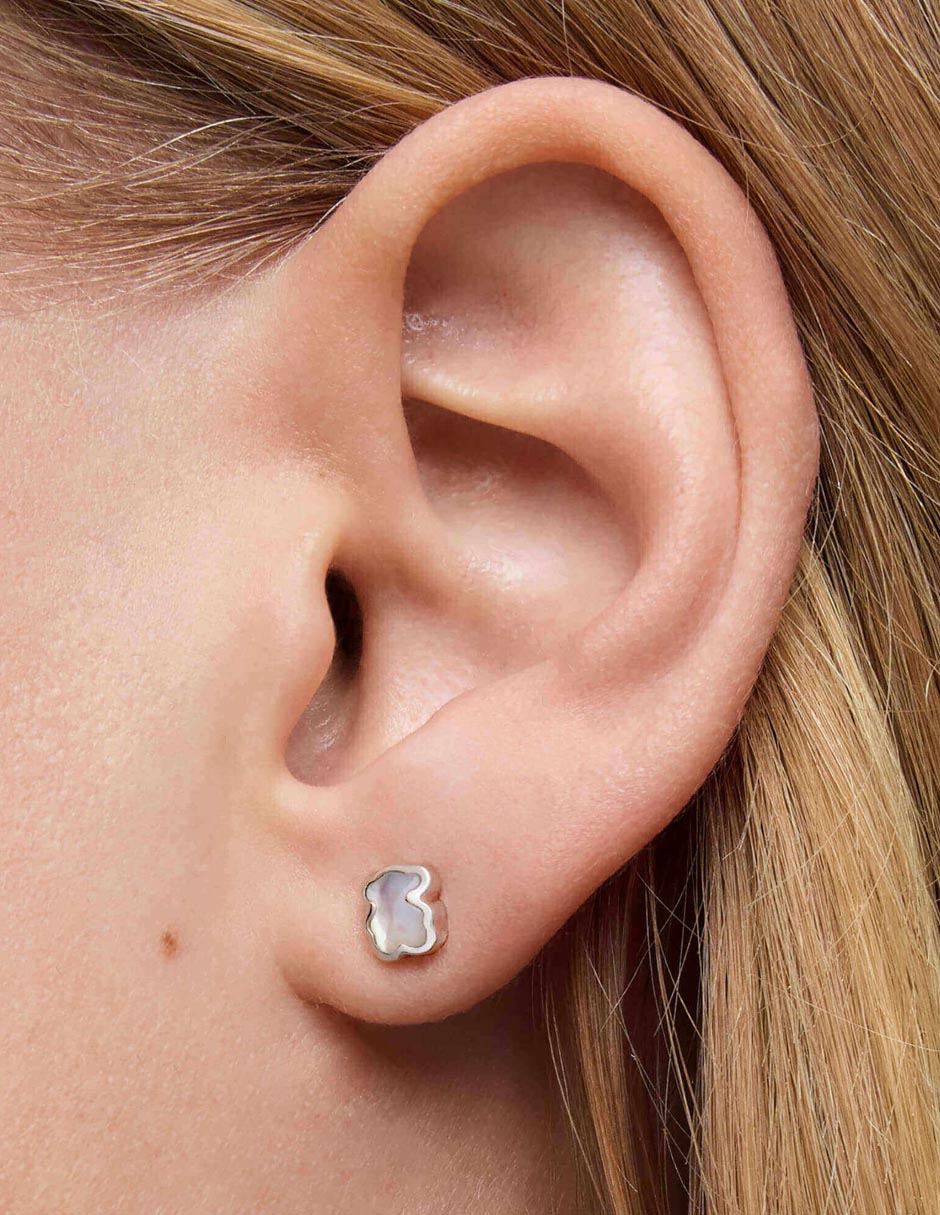 Aretes de oso de plata P 925 con acabado brillante nácar 6