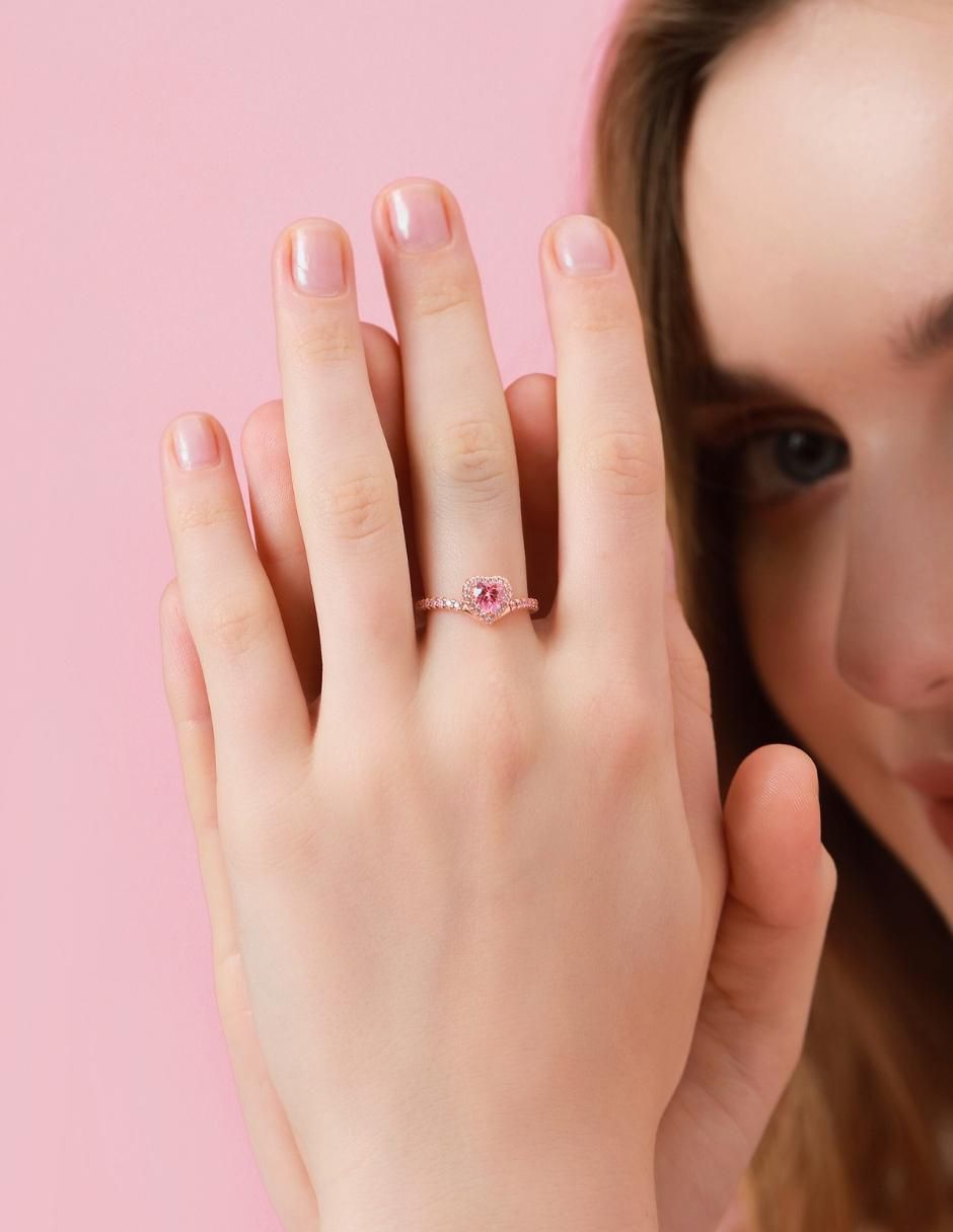 Anillo de corazón Eternity Moments de plata vermeil P 925 zirconia cúbica con acabado baño de oro rosa 11