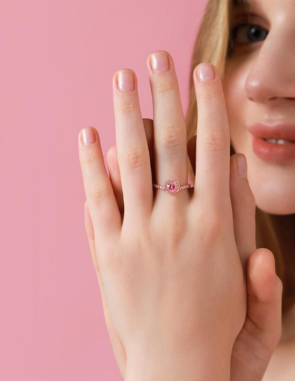 Anillo de corazón Eternity Moments de plata vermeil P 925 zirconia cúbica con acabado baño de oro rosa 7